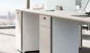 'Orion' Linear Workstation In Pearwood & Acqua Green