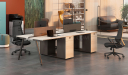 'Orion' Linear Workstation In Pearwood & Gray