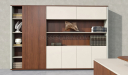 'Rodolfo' 9.5 Feet Office Cabinet In Walnut & Leather
