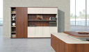 'Rodolfo' 9.5 Feet Office Cabinet In Walnut & Leather