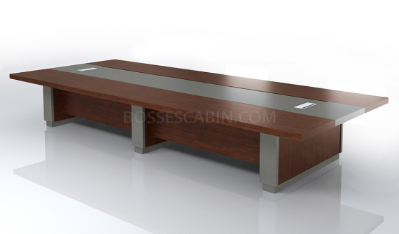 'Larry' 16 Ft Meeting Table In Mountain Grain Walnut & Leather