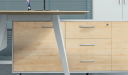 sleek maple wood office desk with tapered edge desktop