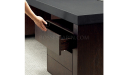 office desk with leather and veneer top and push open storage drawers