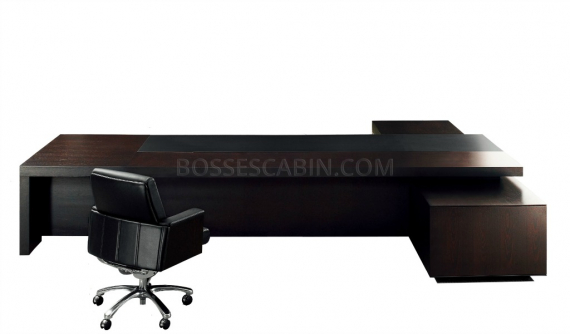 large office desk in dark wood and leather finish