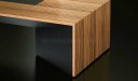 close up of rectangle office desk in zebra veneer finish