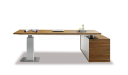 height adjustable sit stand office desk in zebra veneer with side cabinet
