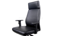 black leather office chair with adjustable armrests