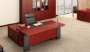 L shape office table with side cabinet in red wood finish