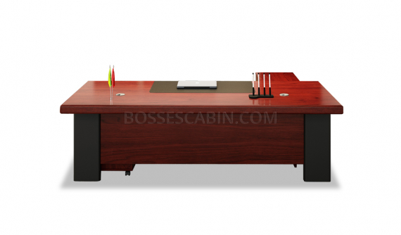wooden office table with side cabinet and leather writing pad