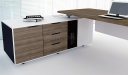 close up view of office desk side cabinet with three drawers