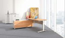 modern office desk with side cabinet in light wood finish
