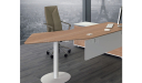 modern office desk with curved top and side cabinet