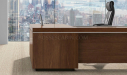 office desk in walnut with chrome edge banding