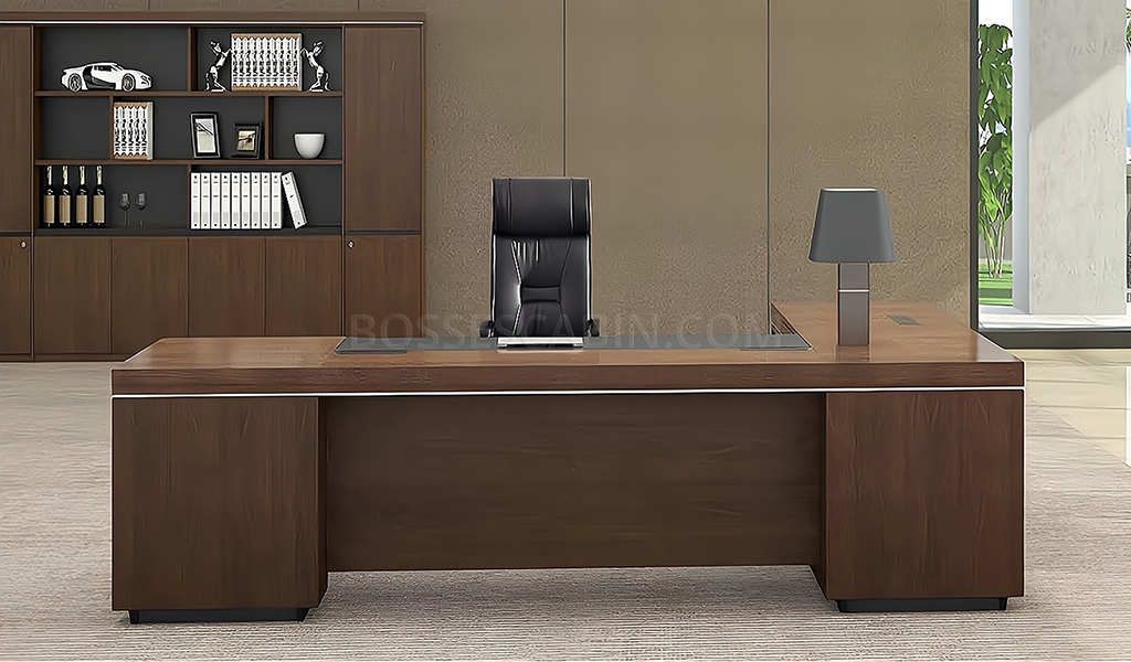 Office Table With Side Return  Walnut Veneer Finish: BosseCabin.com