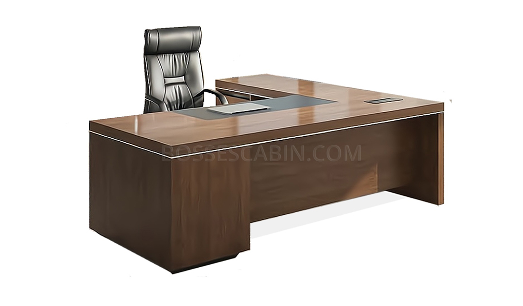 L Shape Office Table In Walnut | Office Tables Online: Boss's Cabin
