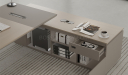 'Lucira' 8.5 Ft. Office Desk In White Oak & Seagull Gray