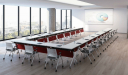 corporate training room with modular meeting table and chairs