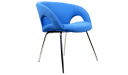 blue fabric arm chair with chrome legs