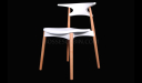 white cafeteria chair with wooden legs