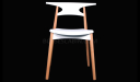 white plastic cafeteria chair with beech wood legs
