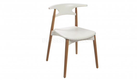 cafeteria chair in white plastic seat and beech wood legs