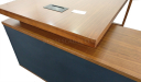 walnut veneer finish office tabletop with wirebox