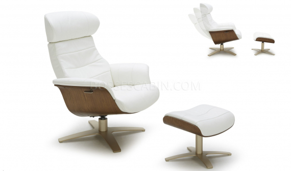 reclining chair and ottoman in white leather