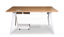 small office desk with white modesty panel and light wood top