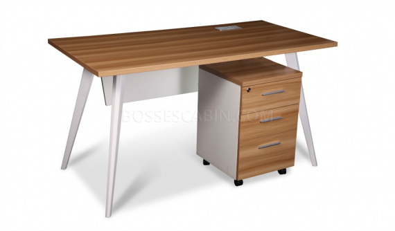 small office desk with mobile pedestal in light walnut finish