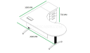 shop drawing of 6.5 feet L shaped office table with curved top