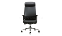 black leather office chair with headrest and steel base