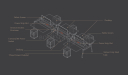 wire frame drawing of 6 seater workstation and its features