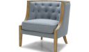 arm chair in blue fabric and oak wood frame
