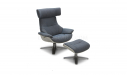 reclining lounge chair and ottoman in dark gray fabric upholstery