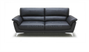 front view of black leather sofa with steel legs