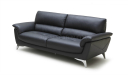 three seater sofa in black leather and steel legs
