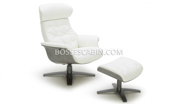 reclining lounge chair in white leather with ottoman