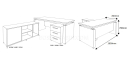 shop drawing of 6 feet office table with side cabinet