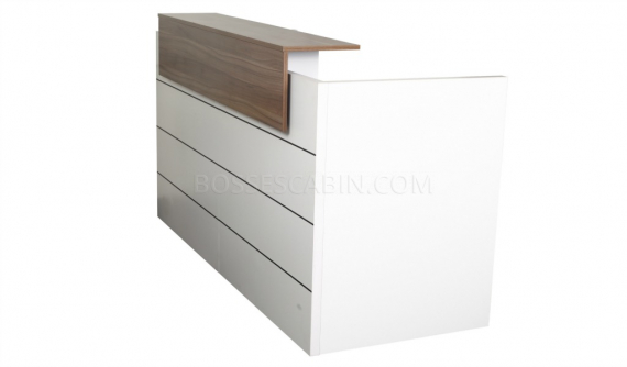 a 6.5 feet reception table in white and walnut laminate combination