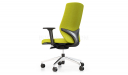 medium back office chair with green upholstery and adjustable armrests with VFF polished aluminum alloy base