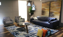 lounge with blue leather sofa