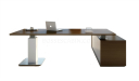 dark walnut office desk with motorized lift function