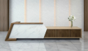 large reception area with a big reception table in marble