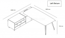 shop drawing of 8 feet office table with side cabinet on the left