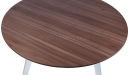 walnut finish wooden top of round meeting table