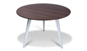 Meeting table with round laminate finish top and three metal legs