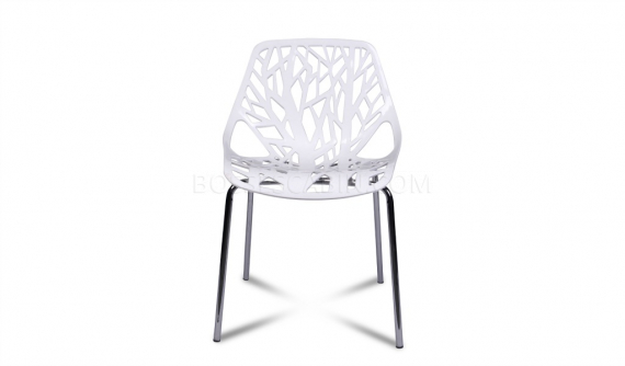 white cafeteria chair with chrome legs