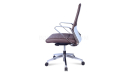 brown leather medium back office chair with steel arms