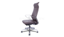dark brown office chair with headrest and stainless steel arms