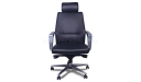 front view of black leather office chair with steel base